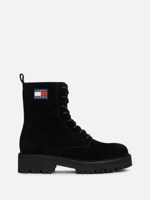 bottes mi-mollet en daim crantées à lacets noir pour femmes tommy jeans