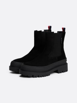 bottines chelsea en daim à semelle crantée noir pour femmes tommy jeans