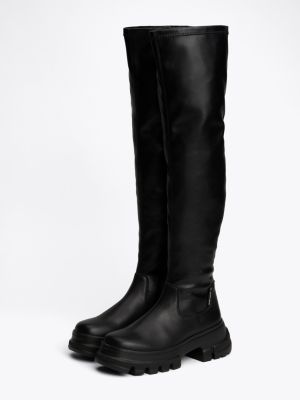 black lightweight cleat over-knee boots for women tommy jeans