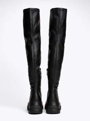 black lightweight cleat over-knee boots for women tommy jeans