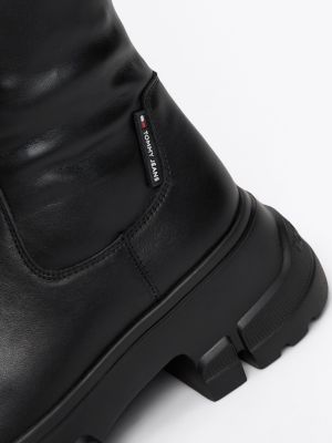 black lightweight cleat over-knee boots for women tommy jeans