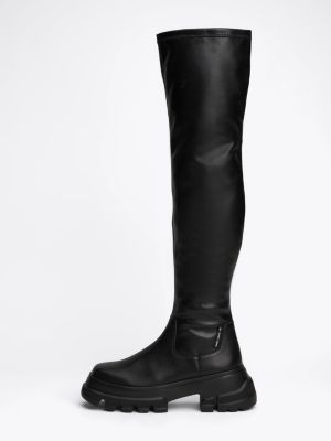 black lightweight cleat over-knee boots for women tommy jeans