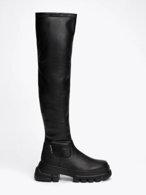 black lightweight cleat over-knee boots for women tommy jeans