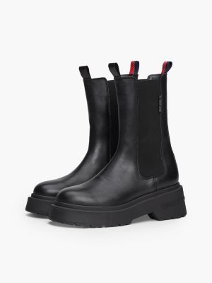 bottines chelsea mi-mollet en cuir crantées noir pour femmes tommy jeans