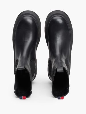 black leather cleat mid chelsea boots for women tommy jeans