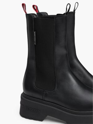 black leather cleat mid chelsea boots for women tommy jeans