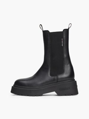 black leather cleat mid chelsea boots for women tommy jeans