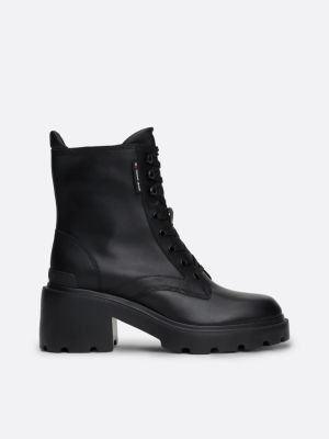 schwarz schnürstiefel aus leder mit blockabsatz für damen - tommy jeans