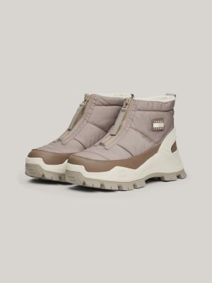 brown warm lined zip-up hybrid snow boots for women tommy jeans