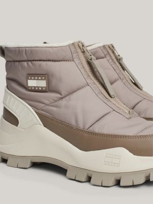 brown warm lined zip-up hybrid snow boots for women tommy jeans