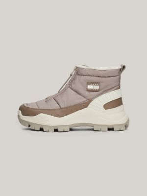 brown warm lined zip-up hybrid snow boots for women tommy jeans