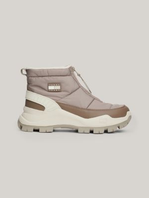 brown warm lined zip-up hybrid snow boots for women tommy jeans