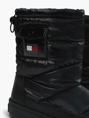 black warm lined quilted snow boots for women tommy jeans