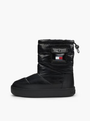 black warm lined quilted snow boots for women tommy jeans