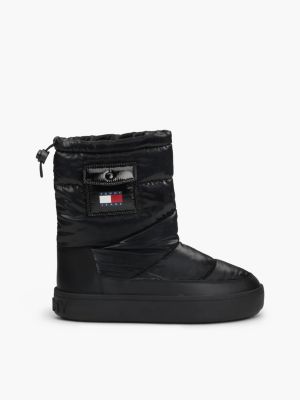 black warm lined quilted snow boots for women tommy jeans