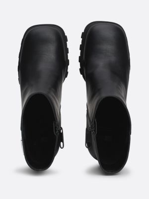 bottes mi-mollet crantées en cuir noir pour femmes tommy jeans