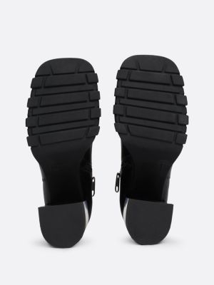 bottes mi-mollet crantées en cuir noir pour femmes tommy jeans