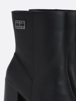 bottes mi-mollet crantées en cuir noir pour femmes tommy jeans