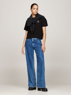 bottes mi-mollet crantées en cuir noir pour femmes tommy jeans