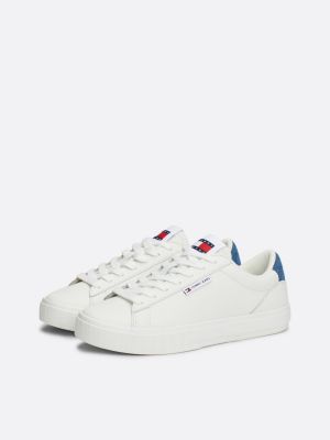 white denim heel leather cupsole trainers for women tommy jeans