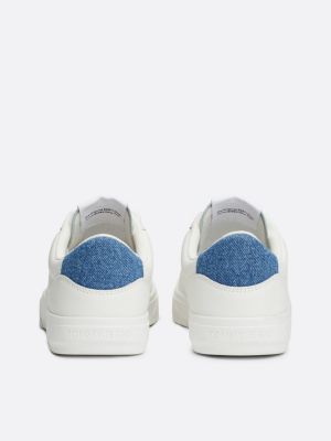 white denim heel leather cupsole trainers for women tommy jeans