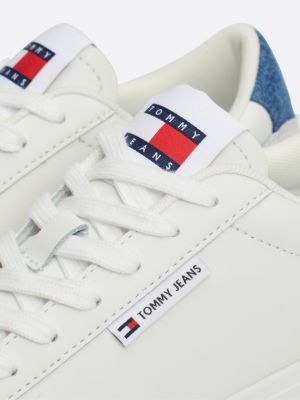 white denim heel leather cupsole trainers for women tommy jeans