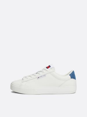 white denim heel leather cupsole trainers for women tommy jeans