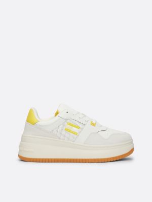 Retro Platform Leather Basketball Trainers Yellow Tommy Hilfiger