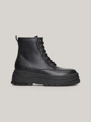 bottines en cuir à semelle crantée et lacets noir pour femmes tommy jeans