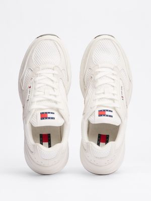 white mesh panel trainers for women tommy jeans