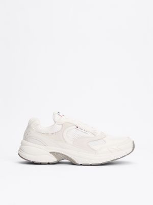 white mesh panel trainers for women tommy jeans