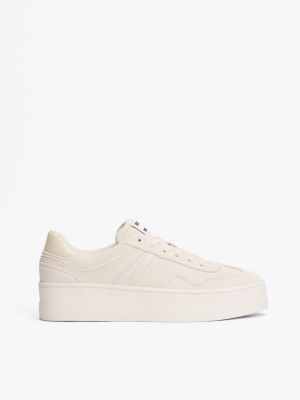 beige the greenwich suède sneaker met plateauzool voor dames - tommy jeans