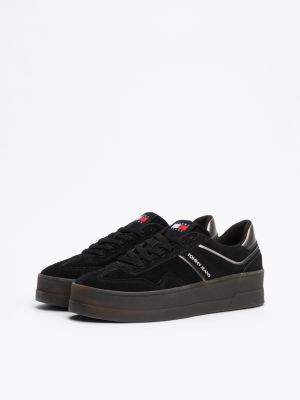 zwart the greenwich suède sneaker met plateauzool voor dames - tommy jeans