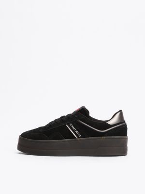 zwart the greenwich suède sneaker met plateauzool voor dames - tommy jeans