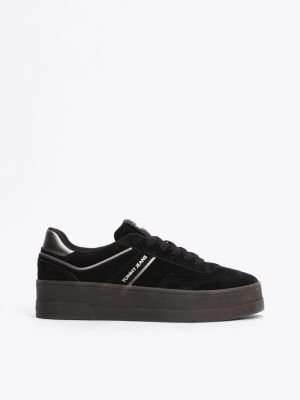 black the greenwich suède sneaker met plateauzool voor dames - tommy jeans