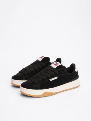 black suede lace-up trainers for women tommy jeans