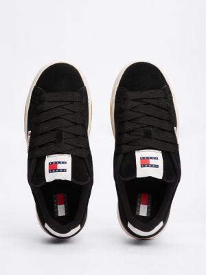 black suede lace-up trainers for women tommy jeans