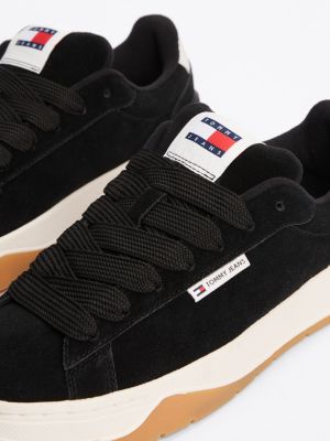 black suede lace-up trainers for women tommy jeans