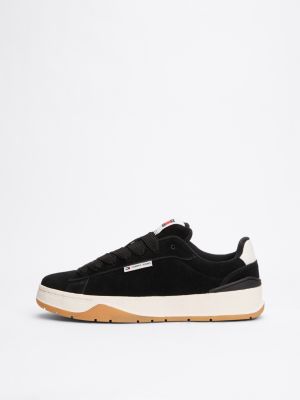 black suede lace-up trainers for women tommy jeans