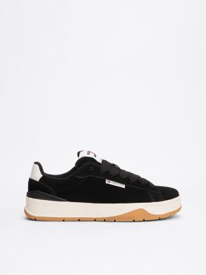 black suede lace-up trainers for women tommy jeans