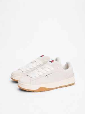 grey suede lace-up trainers for women tommy jeans