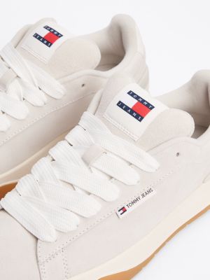 weiß lace-up sneaker aus wildleder für damen - tommy jeans