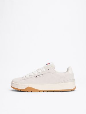 grey suede lace-up trainers for women tommy jeans