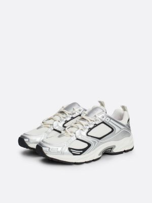 grey metallic runner trainers for women tommy jeans