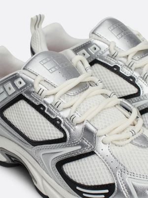 sneakers running con dettagli metallizzati bianco da donne tommy jeans