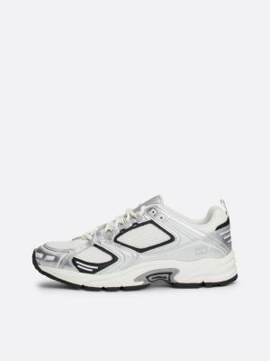 grau runner-sneaker mit metallic-details für damen - tommy jeans