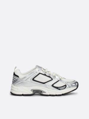 grey metallic runner trainers for women tommy jeans