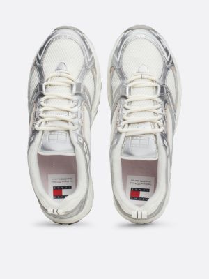 grey metallic runner trainers for women tommy jeans