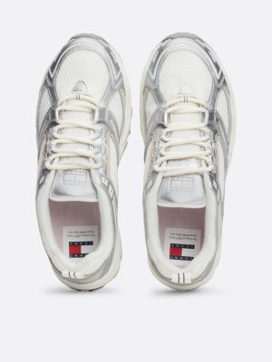 white metallic runner trainers for women tommy jeans