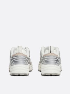 white metallic runner trainers for women tommy jeans